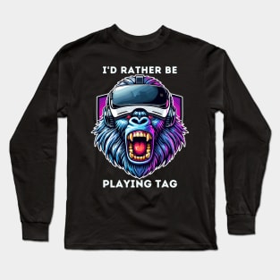 Funny Gorilla VR Playing Tag Boys Adult Gorilla VR Gamer Long Sleeve T-Shirt